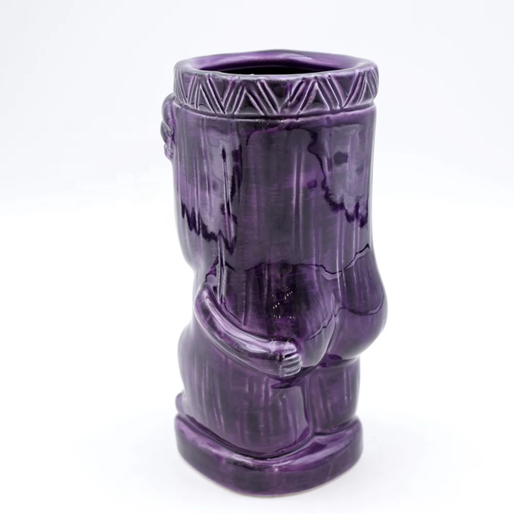 Custom high-end Hawaii tropical cocktail glasses tiki cup black and purple ceramic scratching ear and big ass hilarious tiki mug