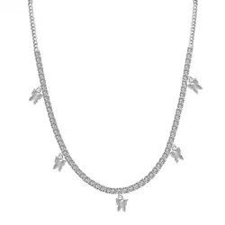 Hot Sale Hip Hop Single Row Zircon Butterfly Necklace Chain Tennis Chain Butterfly Hip Hop Silver Stainless Steel Necklace