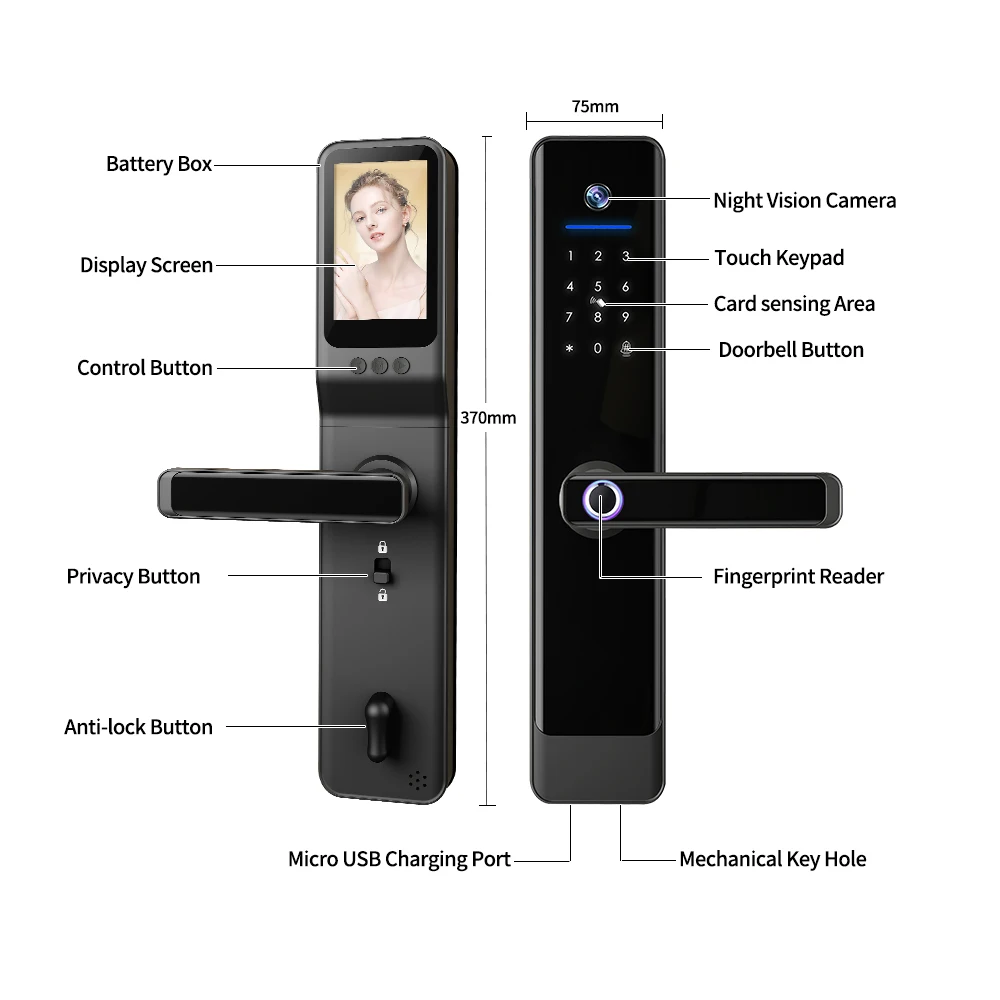 SMARTEK 2023 Новый Дизайн Smart Home Безопасность Камера кошачий глаз вид Tuya отпечаток пальца цифровой