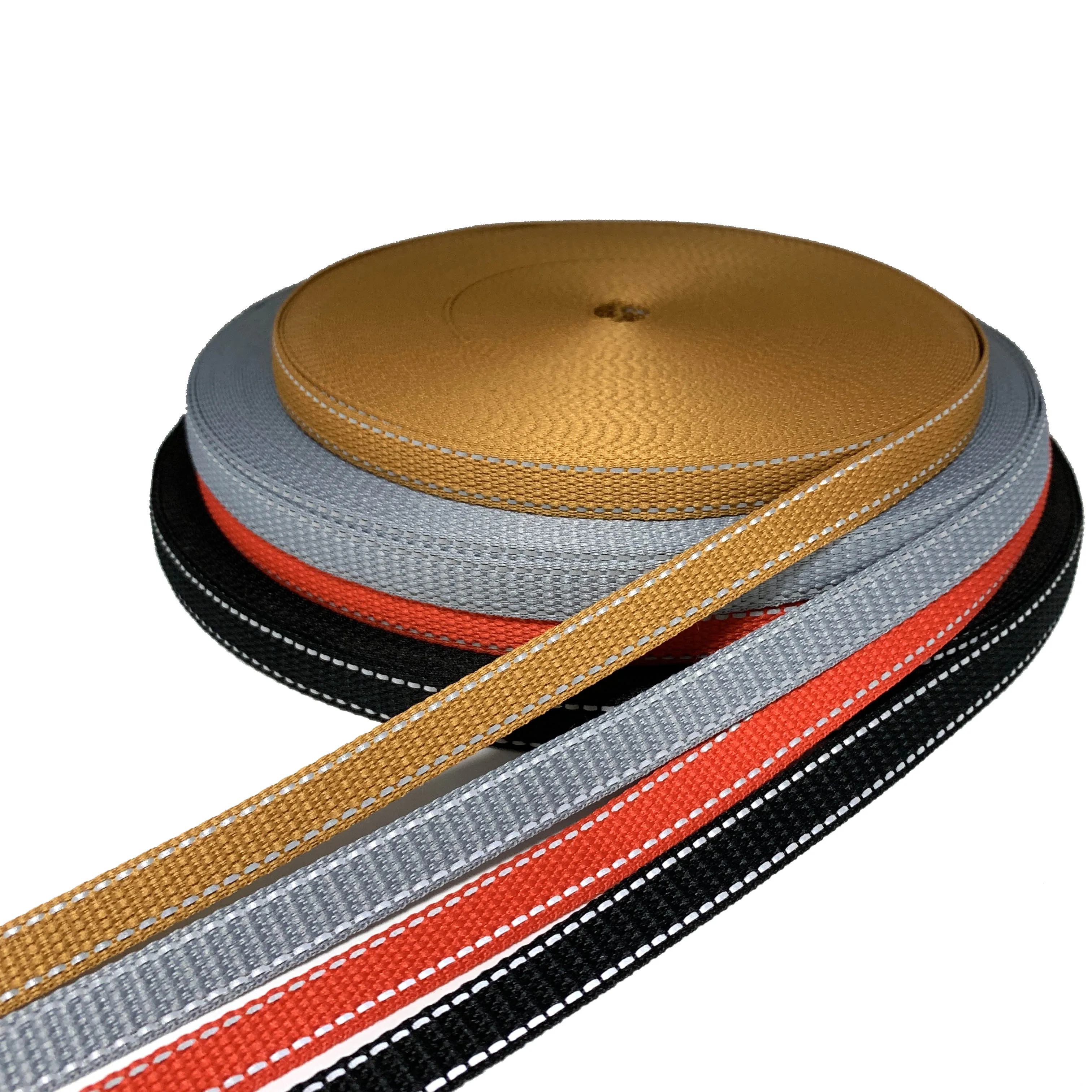 Manufacturer Custom Size Color UV Resistant Nylon Polyester Reflective Band Ribbon Webbing For Warning & Dog Leash &Pet Collar