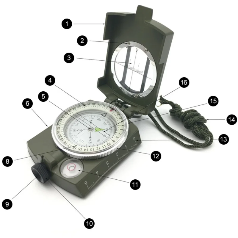 Outdoor vintage mirror geological precision tactical travel plotting survey clinometer compass