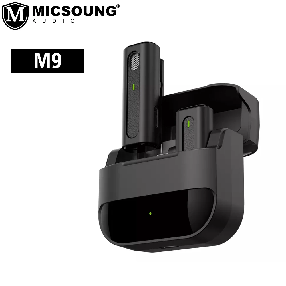 M9 Pro Wireless Microphone Lavalier Clip-on Mic with Charging Case Type C Lightning Connector for Live Streaming Vlogging
