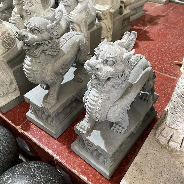 Chinese Hot Sale Jade Granite Stone Pi Xiu Fengshui Carving Animal Kirin Unicorn Kylin Statue Pixiu Sculpture