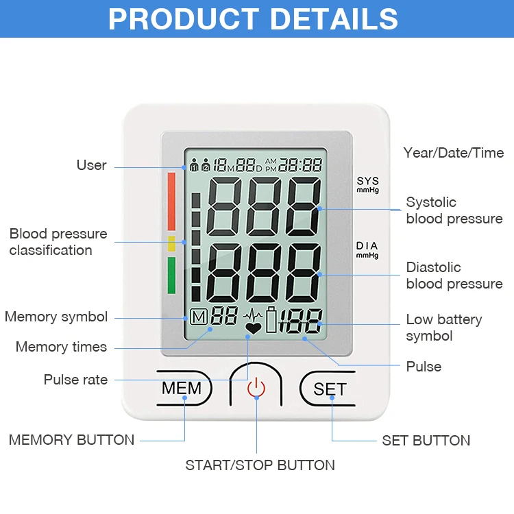 
Wrist Tensiometer ISO Certificate and Class II Instrument classification Digital Blood Pressure Monitor 