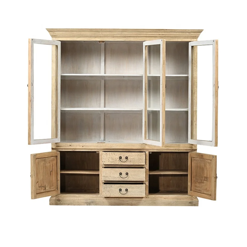 Chinese antique rustic farm house style oriental weathered wood vintage decor natural wall bookcase