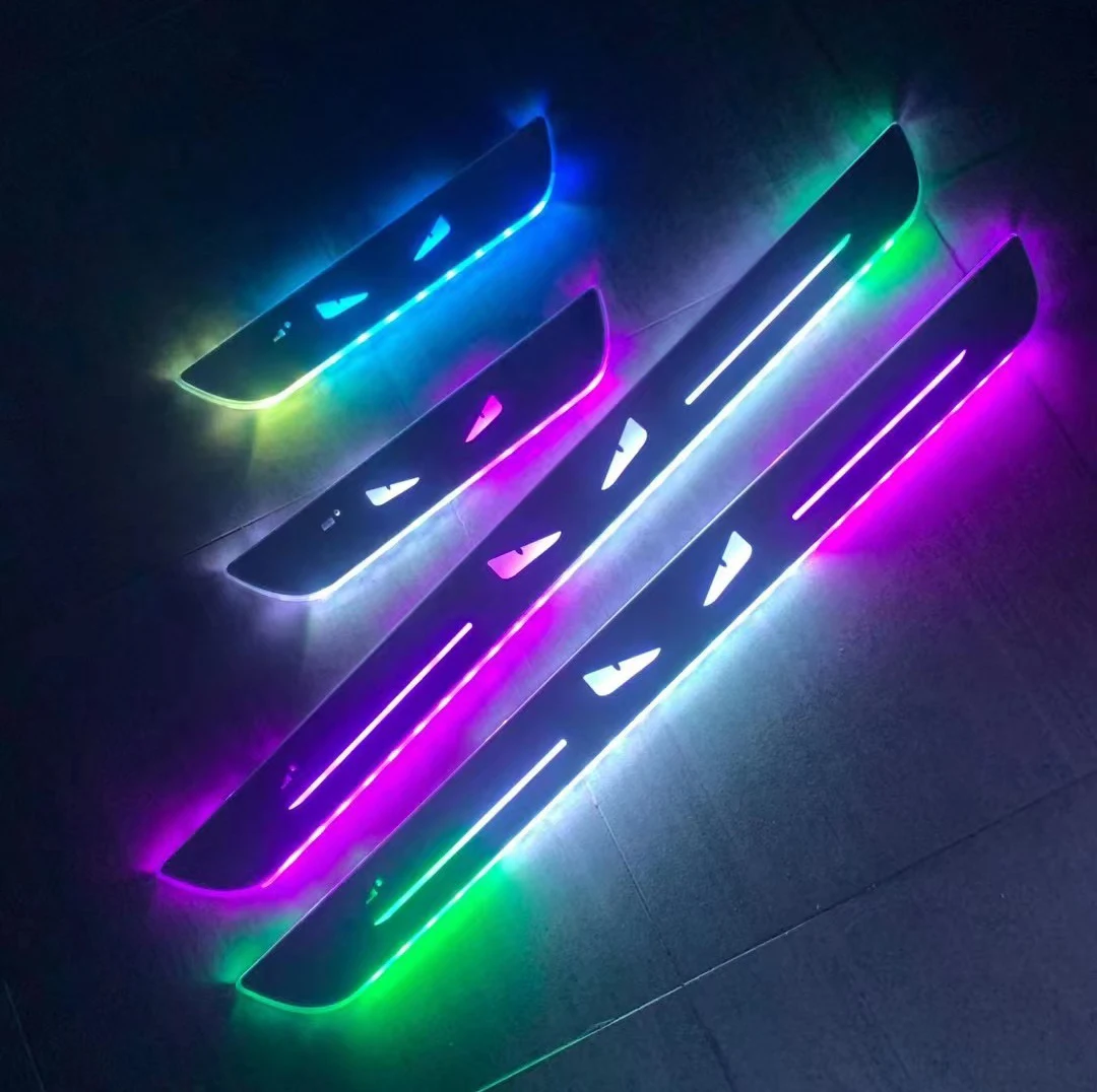 USB беспроводной RGB цветной приветственный педаль с логотипом под заказ автомобильный акриловый Радужный светодиодный порог универсальная