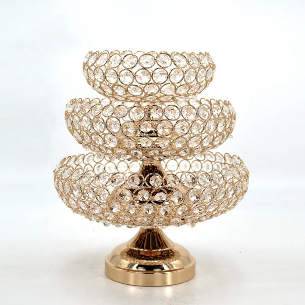 European Luxury Metal Crystal Candy Fruit Plate Home Wedding Decor Multi Layer Cake Tray Bowl