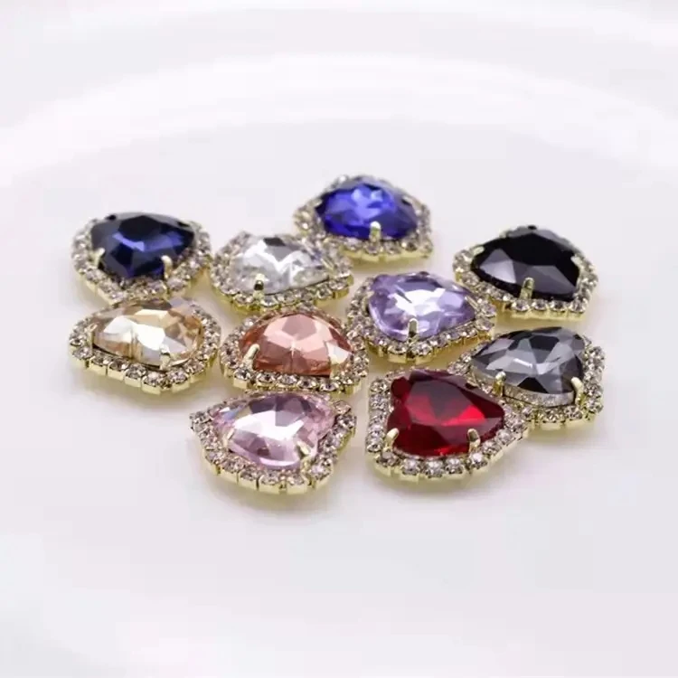 Manufacture Wholesale Heart Crystal Sew On Rhinestone 8-18mm Glass Gem  Stone With Claw Setting For Dress