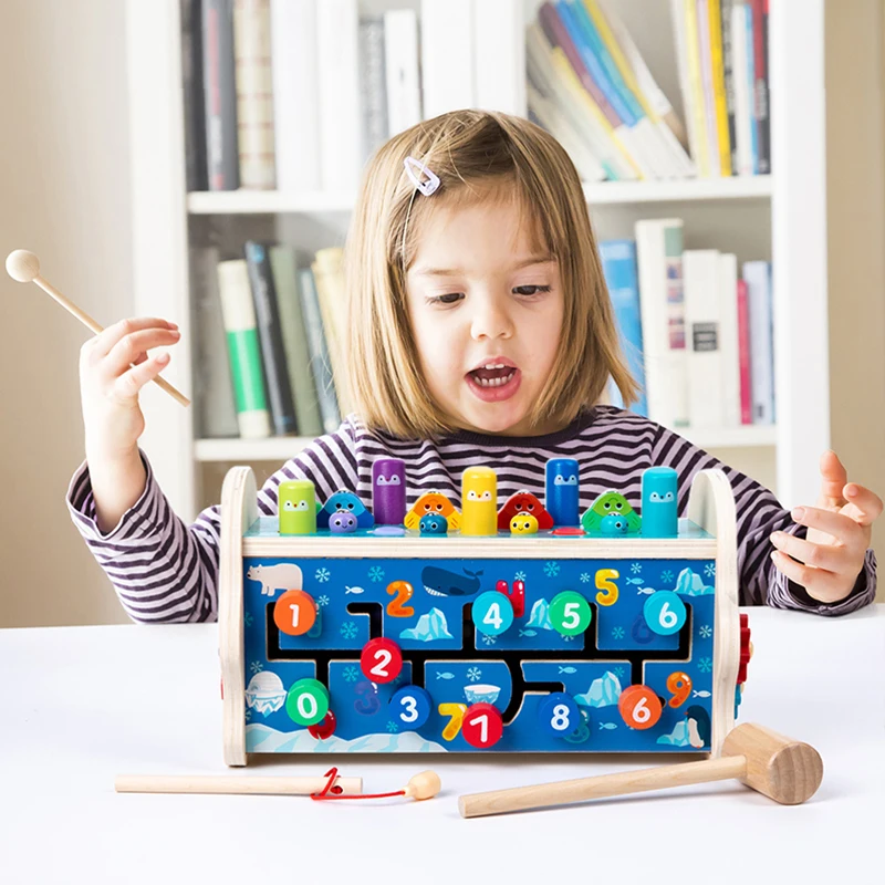 kids Educational toys Multi-functional Children Play Xylophone Musical  Magnetic Fishing Toy Wooden Whack a Mole children Toy
