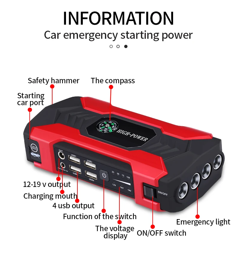 High Power Li-polymer Multi-function 12V Car Power Bank Jumper Starter 99800mAh Portable Jump Starter Jump Start Battery For Car