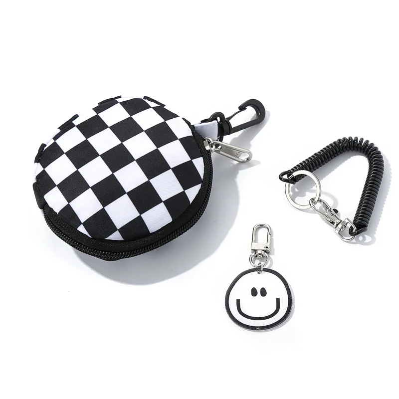 Fashion brand chessboard Plaid coin purse schoolbag backpack pendant ins key chain mini headset storage bag women