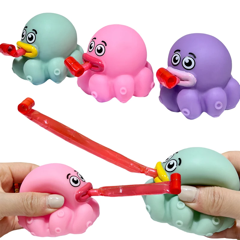 2024 new arrival hot selling popping tongue squeaker Octopus pet squeeze toys pvc filled soft stress relief toys for kids