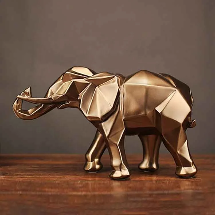Полирезиновый геометрический золотой абстрактный слон, домашний декор, стол ручной работы, декоративный золотой слон, статуэтка ^