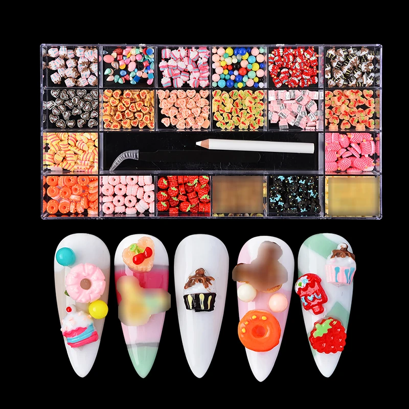 3d Food Sweet Flatback Small Kawaii Resin Nail Art Candy Charms Box For Nails