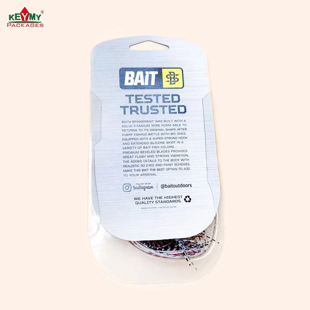 Custom cheap plastic slide blister packaging for lure in Shenzhen, PVC / PET slide blister package for lure with paper card