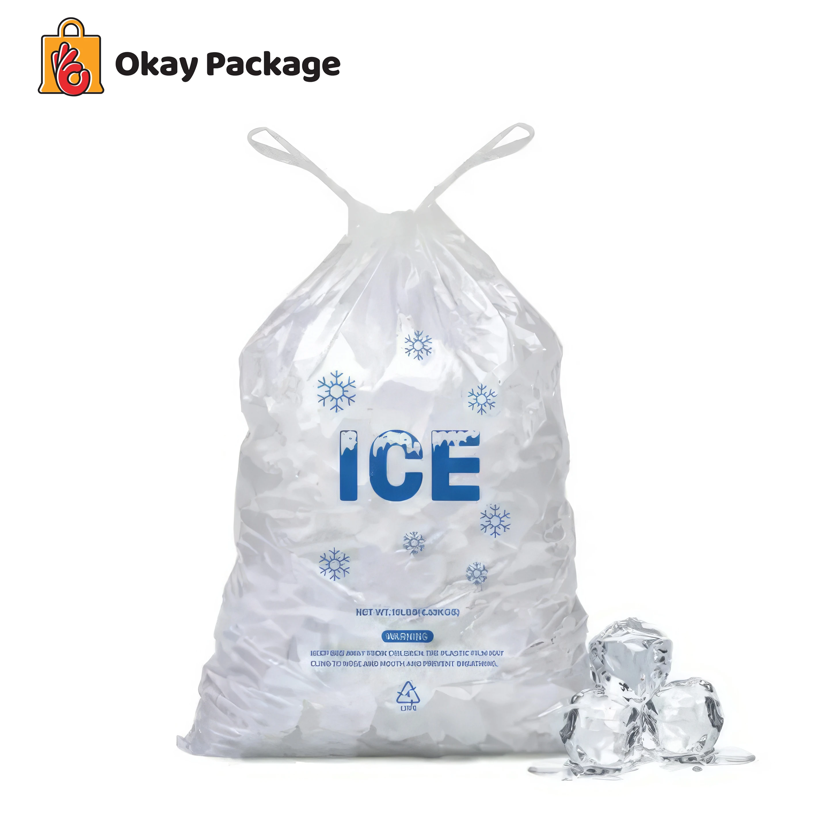 Custom Disposable Clear Ldpe Plastic Ice Packaging Bags 8 lb 10 Lb with Draw String