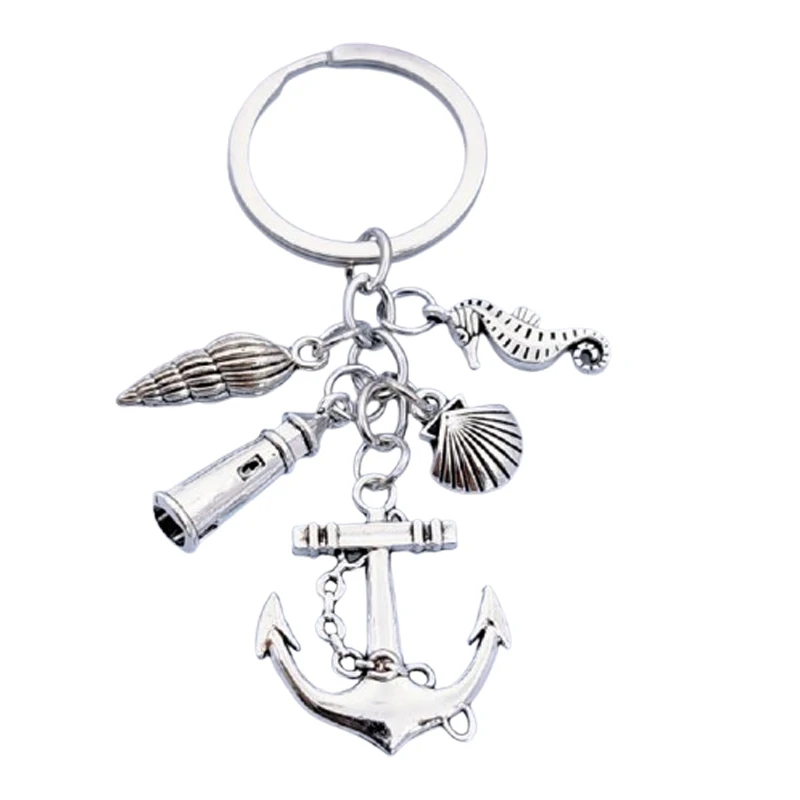 Wholesale Ocean Animal Alloy Keychain Anchor Lighthouse Shell Seahorse Conch Metal Pendant Car Keyring Souvenirs Gift Keychains