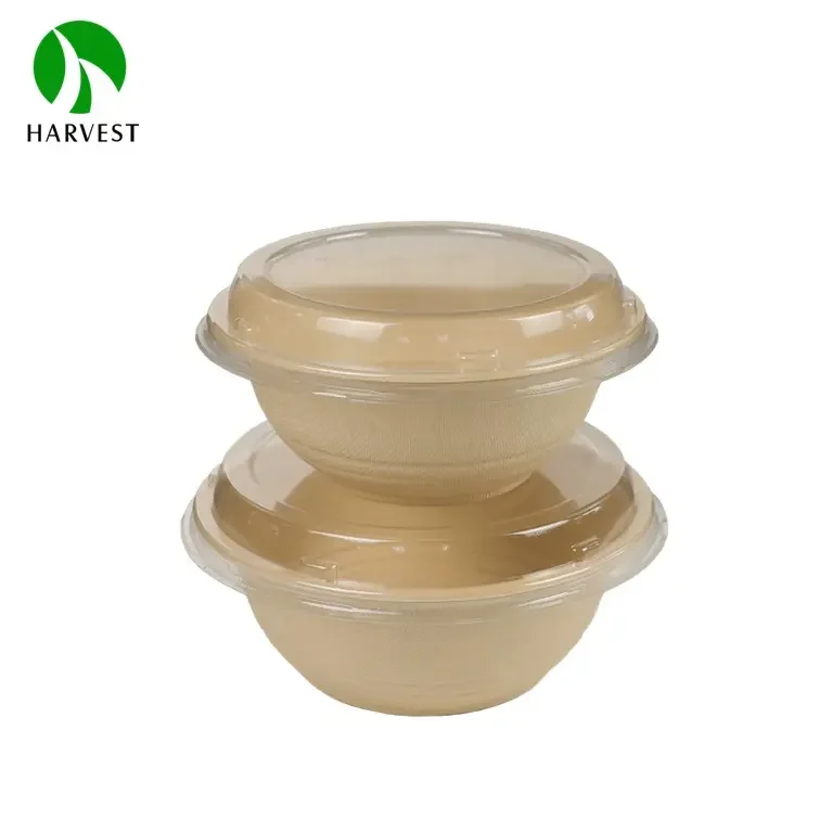 Hot sale 550 ml Disposable Biodegradable Carton brun Bol Rond Kfaft Salad Bowl With PP/PET/Clear Lid