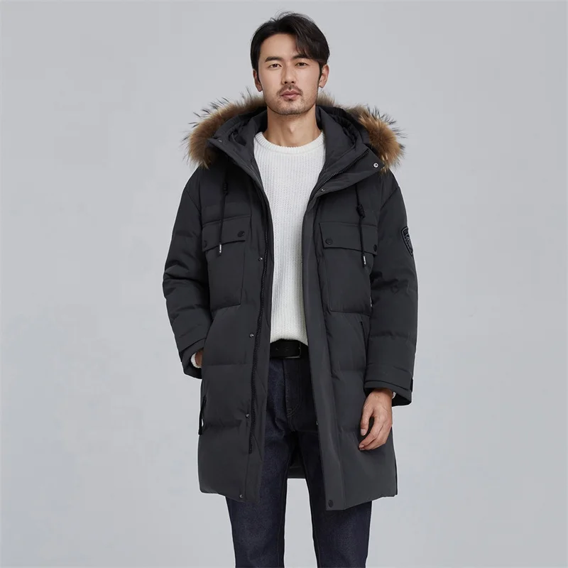 Теплое и толстое зимнее пуховое пальто с меховым воротником Мужская пузырчатая куртка