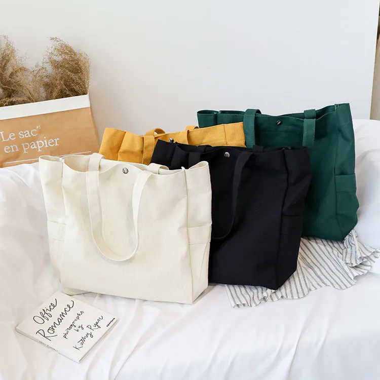 
Custom Solid Color Canvas handbag simple recycle cotton shopping bag with logo niche bag 