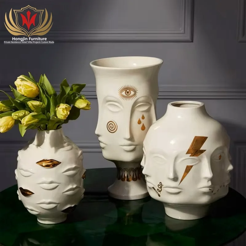 HJ HOME Modern Decoration Creative Flower Vase Modern Luxury Ceramic Vase for Home Decor Interior Decorative Ceramic Vase
