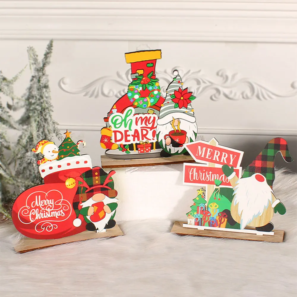 Christmas Stake 3d Thickness, Wooden Sign New Year Atmosphere Christmas Tree Shape Colourful Painting Desktop Ornament/