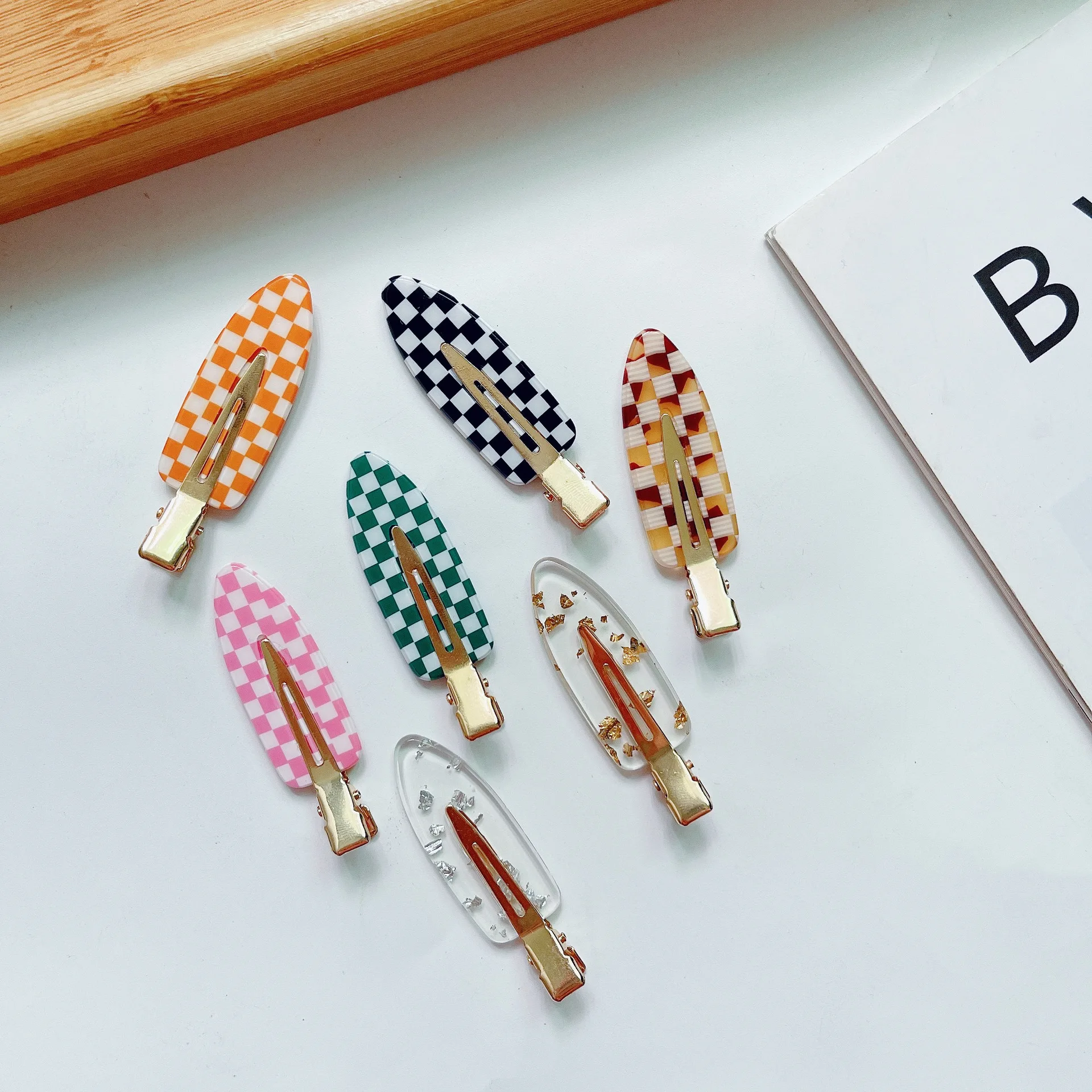 SongMay fashion No Crease Acetate hairpins pink checkered No Bend hair clips for women hair accessories