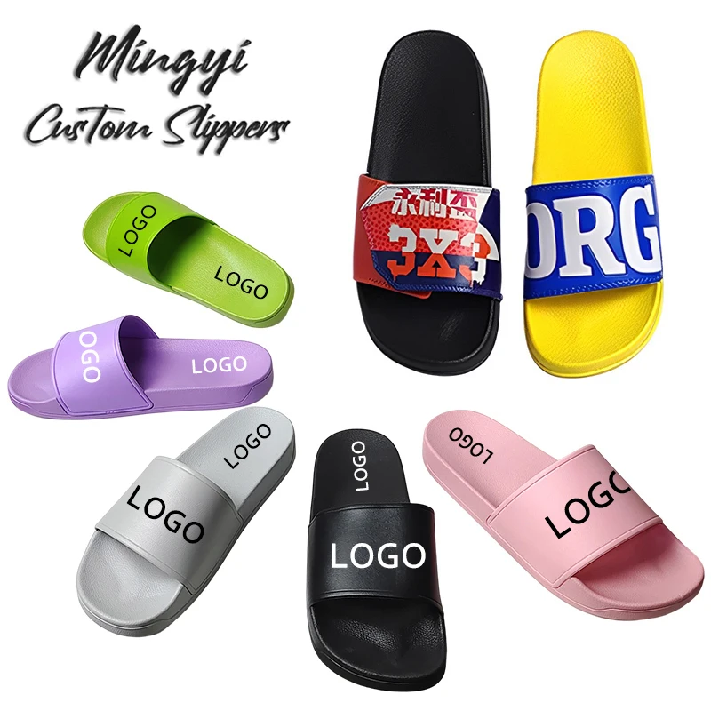 House Slippers Hotel Beach Unisex Slipper Embroidered Plastic Gym Home Custom Logo Slide Sandals Women Men