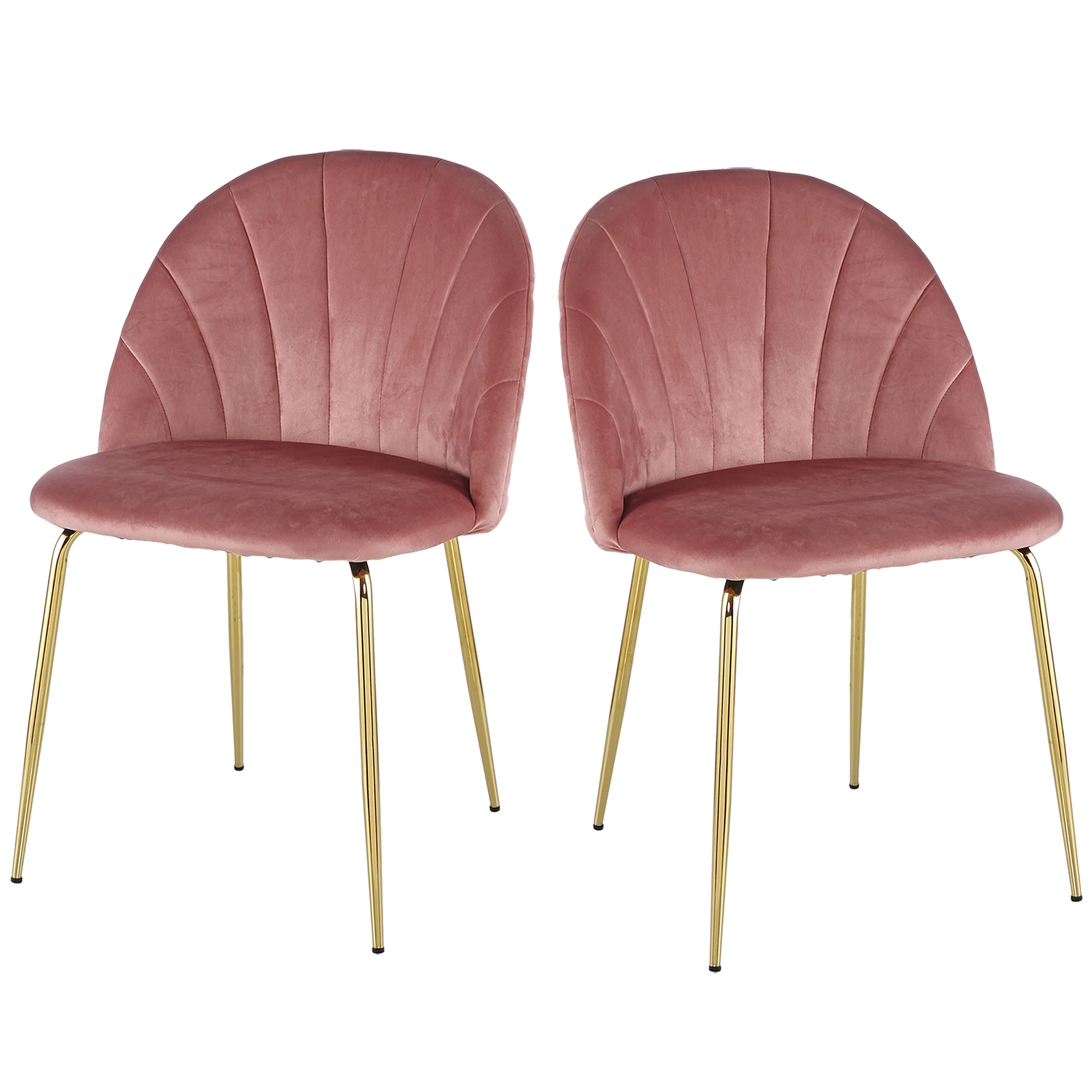 2 Pieces Modern pink Velvet Dining Chair Golden Legs Room Chairs With Comfortable Backrest