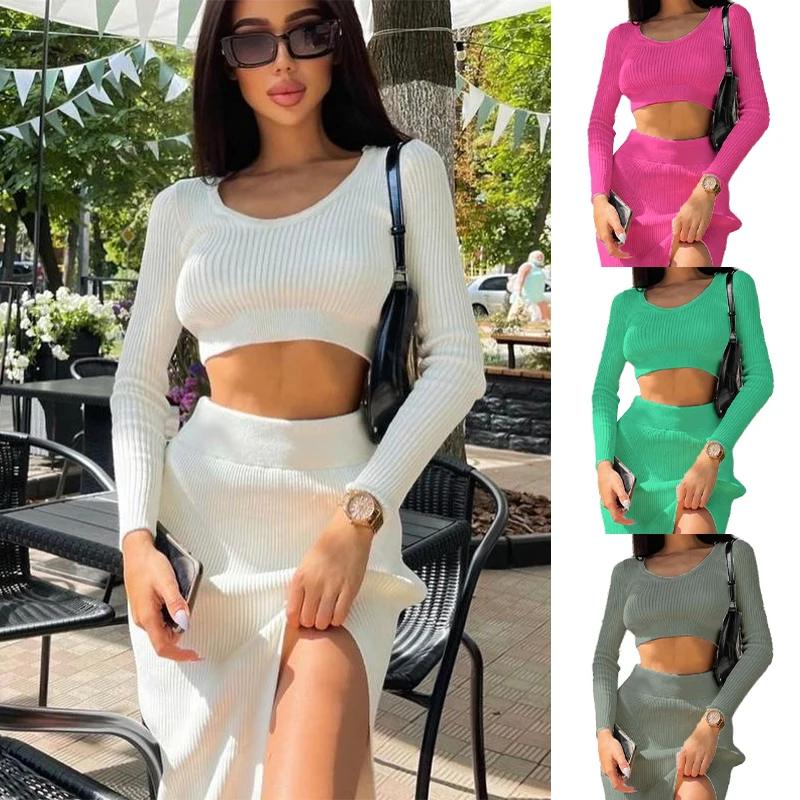 Cyalaa 2022 New Arrival Trend Style Casual  Women Clothing Knitted Dress Sweater Dress Two Pieces  For Winter Autumn