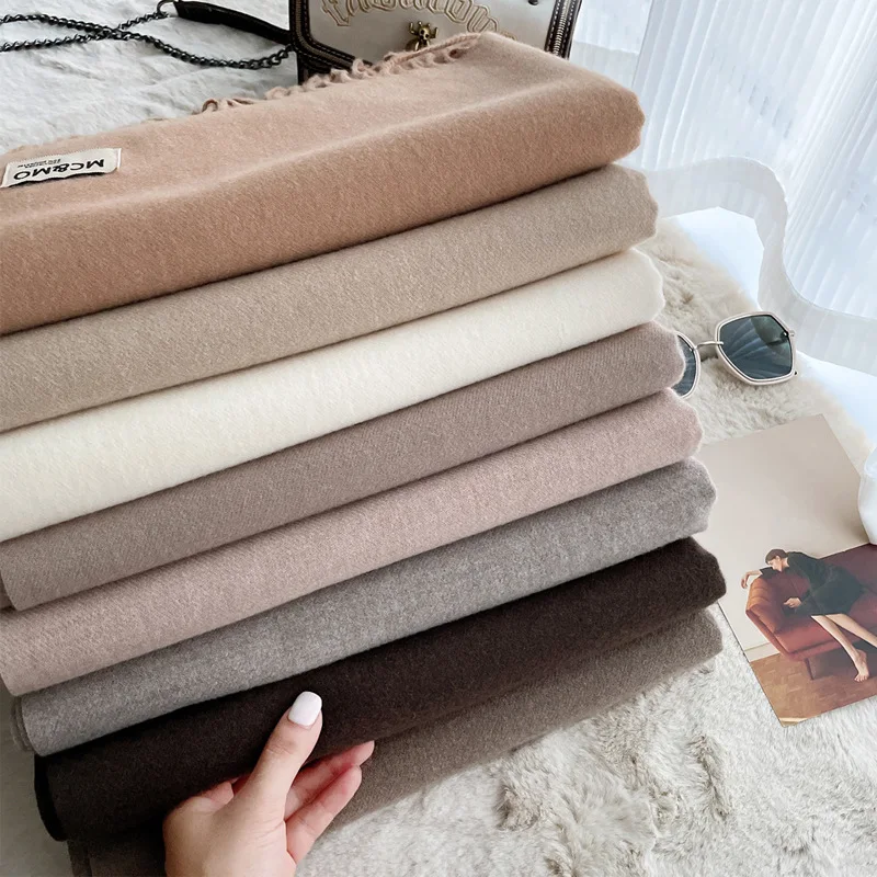 High Quality Solid Color Unisex Warm Knitted Imitation Cashmere Versatile Monochrome Shawl Tassels Scarf
