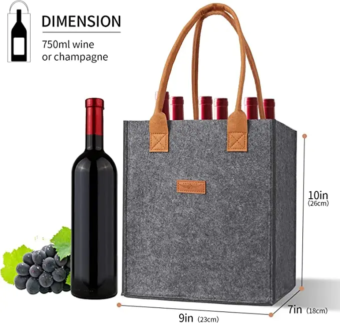 6 Wine Tote Bag Insulated Thermal Padded Wine Bottle Carrying Cooler Carrier