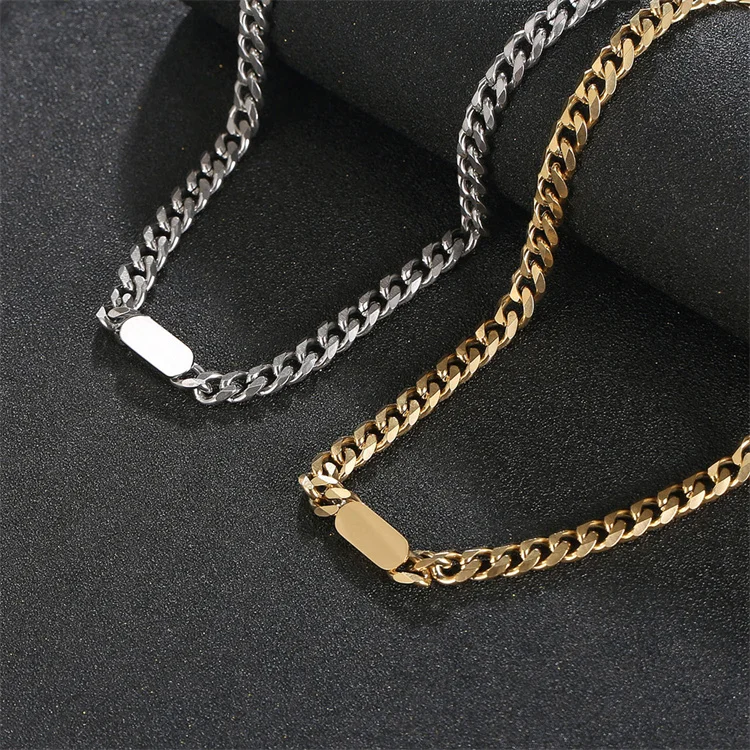 Custom cuban link chain necklaces, baguette maimi cuban chain anklet bracelet, stainless steel gold plated jewelry sets
