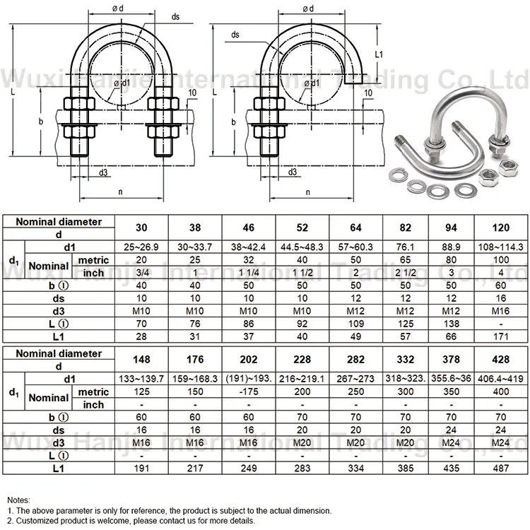 Custom Hot Dip Galvanized M6 M8 M10 Stainless Steel Bending Pipe Clamp Truck U Bolt and Wheel Nut