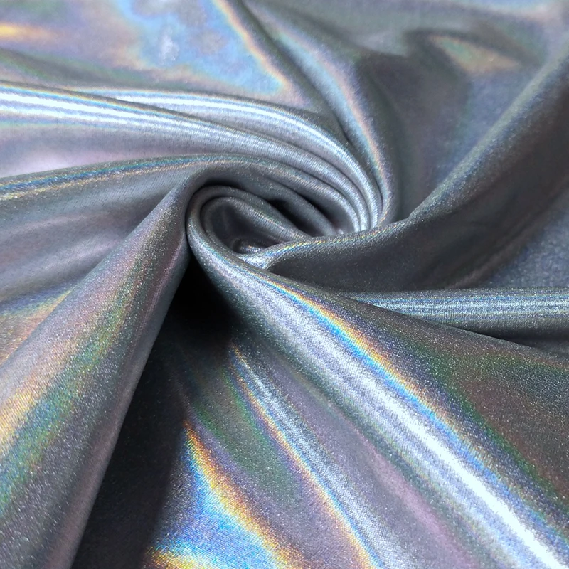 spandex dance wear nylon holographic silver foil print fabric
