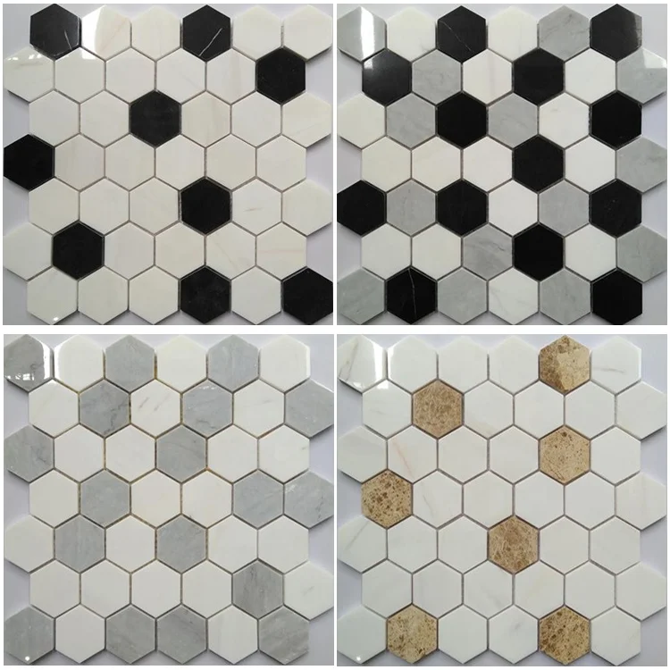 Polished Athens grey marble mosaic tiles, new product stone mosaic kitchen backsplash brass hexagonal wall tiles