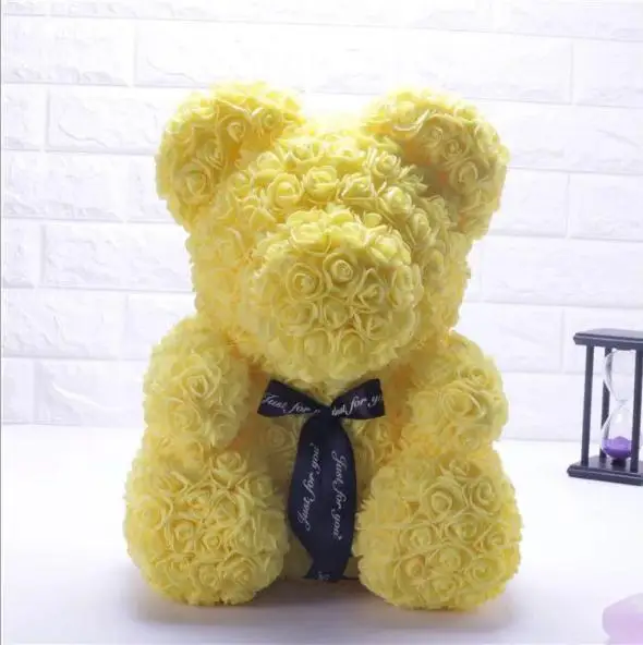 Hot Wholesale valentines day gifts artificial flowers single bear made out of roses with pvc gift box