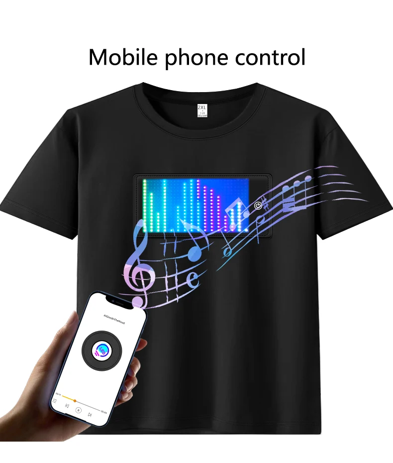 Wholesale App Control Display Shirt Programmable LED Unisex Cotton T shirts and Custom Light Up Clothing For Party