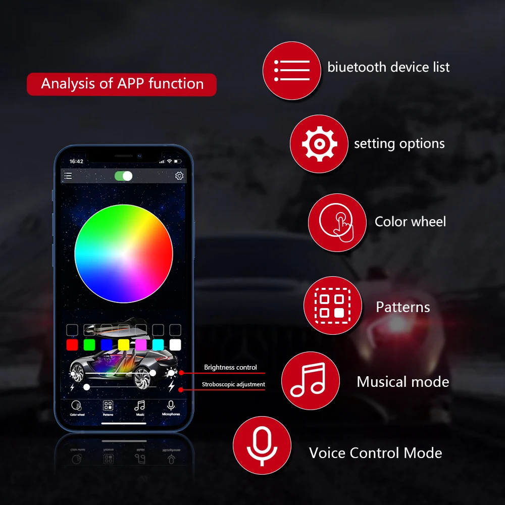 30cm/45cm/60cm 2pcs Amazon Bestsell APP Control 12V Car Headlight RGB LED Strip Lights Waterproof