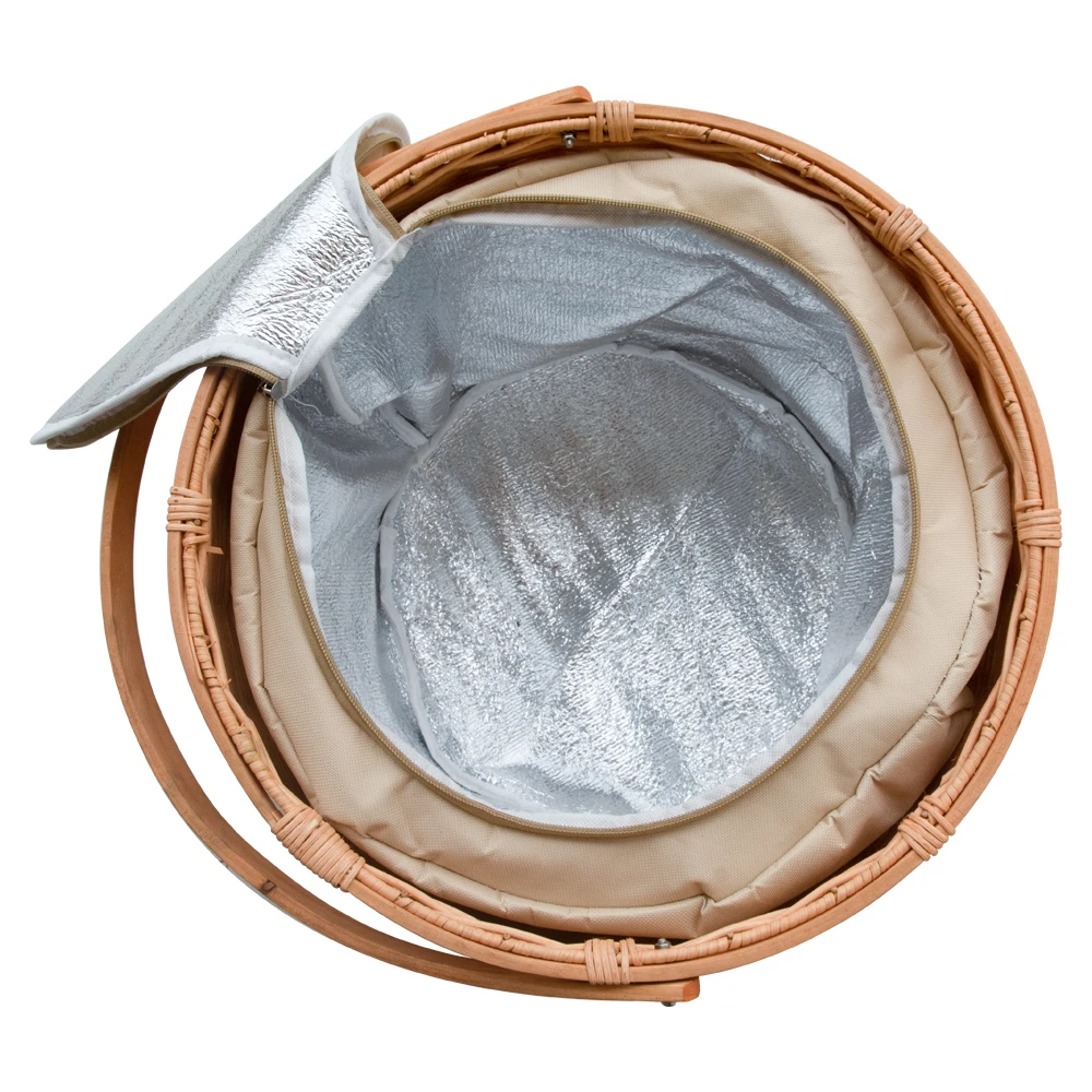 2022 Summer New design Wholesale OEM outdoor Camping handmade wooden rattan basket picnic basket with lid