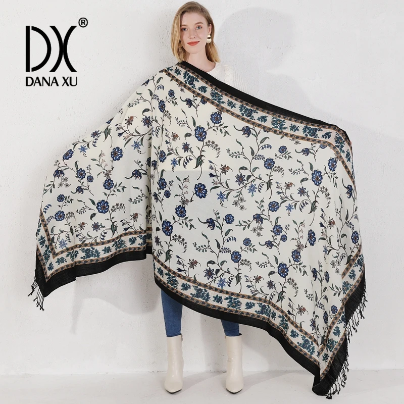 100% Pure Merino Wool Extra Large Pashmina Cashmere Scarf Shawl And Wrap For Women Winter Oversized Floral Blanket