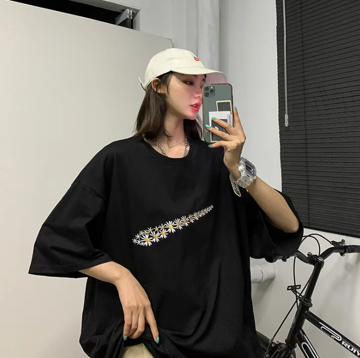 Индивидуальная одежда, футболка оверсайз в стиле бойфренда с коротким рукавом, Корейская футболка для женщин