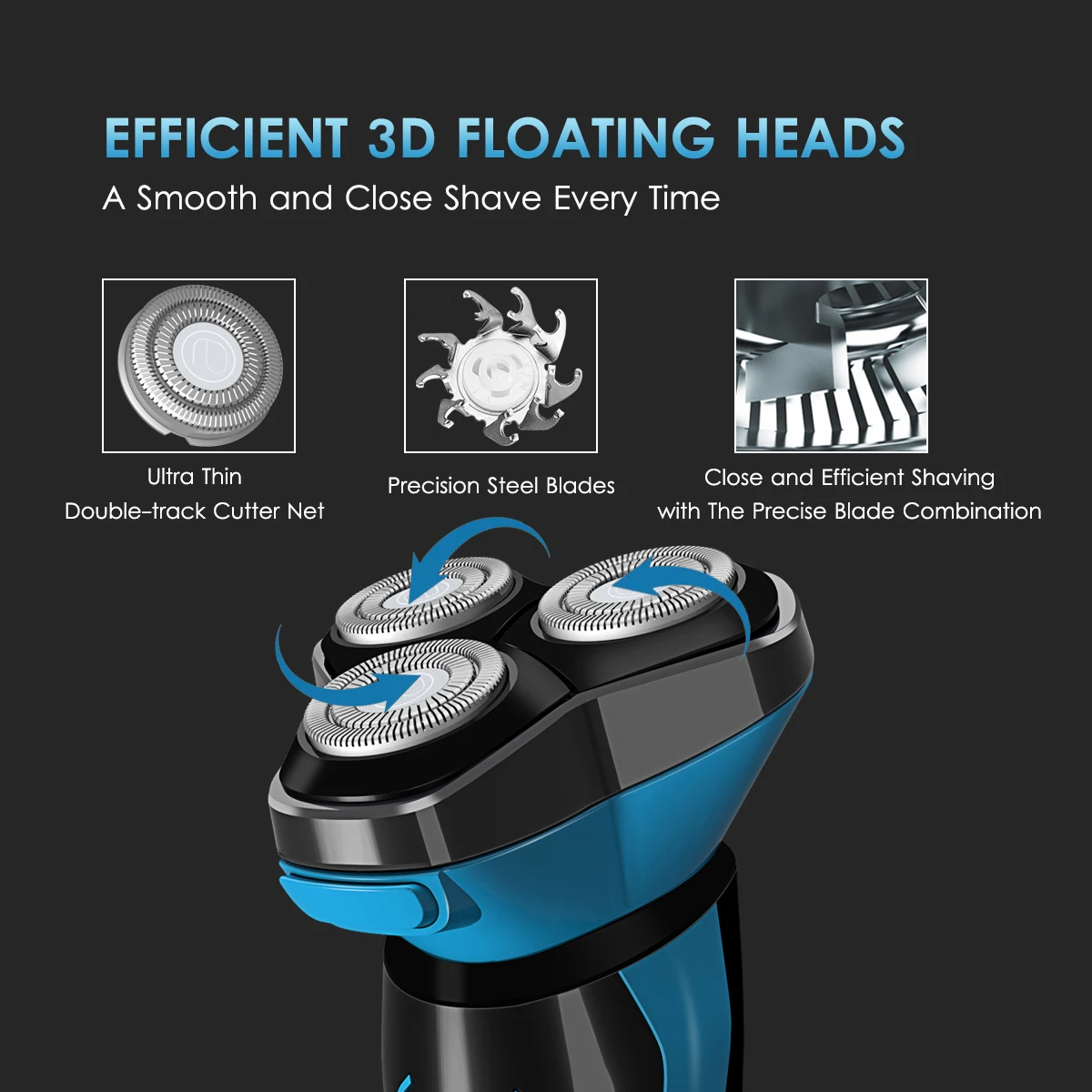 Human Hair Care Razor Rotary Shaver for Men, Wet & Dry Electric Shaver with Beard Trimmer Removal Cut Waterproof, LCD Display