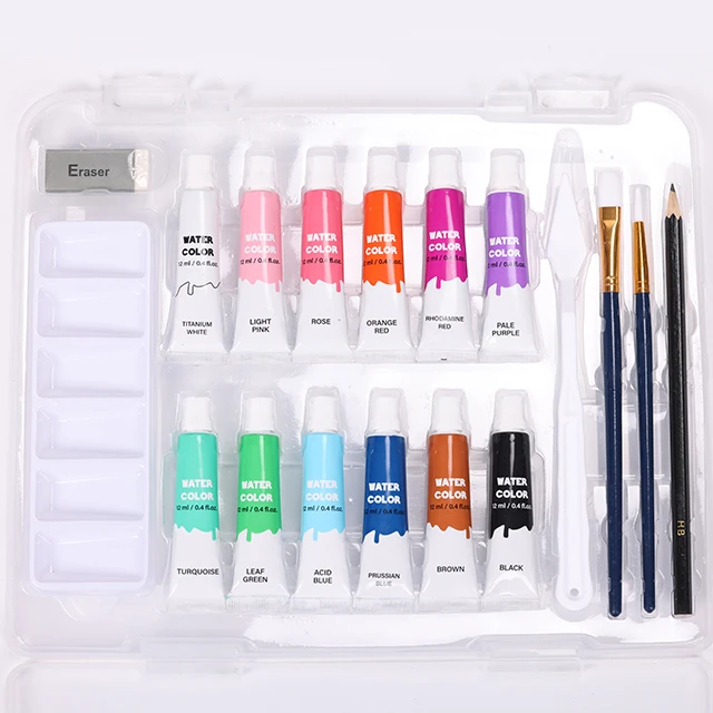 Easy-take acrylic paint and watercolor set with paint brushes and painting palette and a eraser