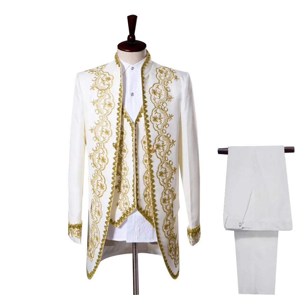 New Suits 3 Piece Dress Men Tuxedos Retro Luxury Wedding Thobe Blazer+Vest+Pants Prom Blazer Jacket Man