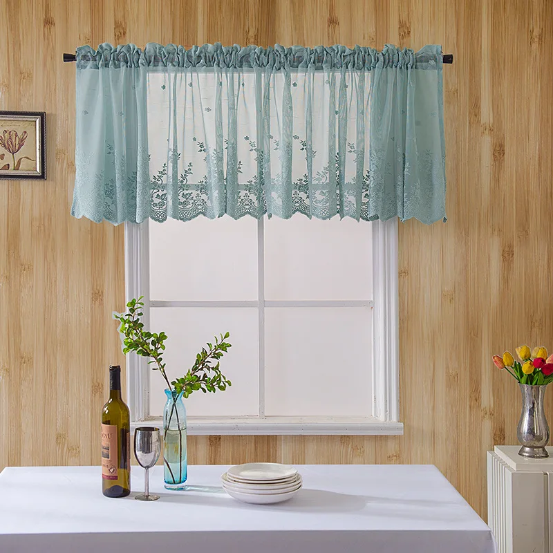 
Factory direct kitchen coffee curtain small fresh finished wear rod small curtain blue lace short curtain 