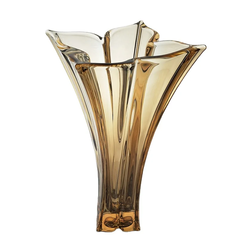 Home Decoration New Crystal Vases For Weddings/Tall Glass Modern Crystal Flower Shape Decorative Flower Vase