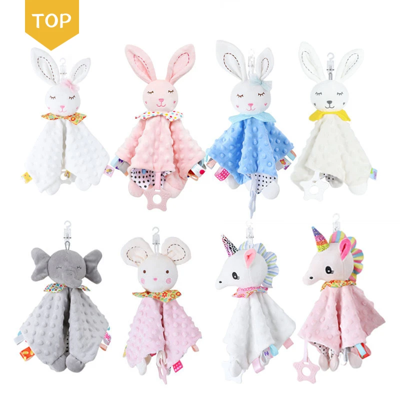 Hot Selling Baby Comforters Blanket Stuffed Toy Soft Comforter With Teether Silicone Newborn Gifts For Baby Washable Plush Toy
