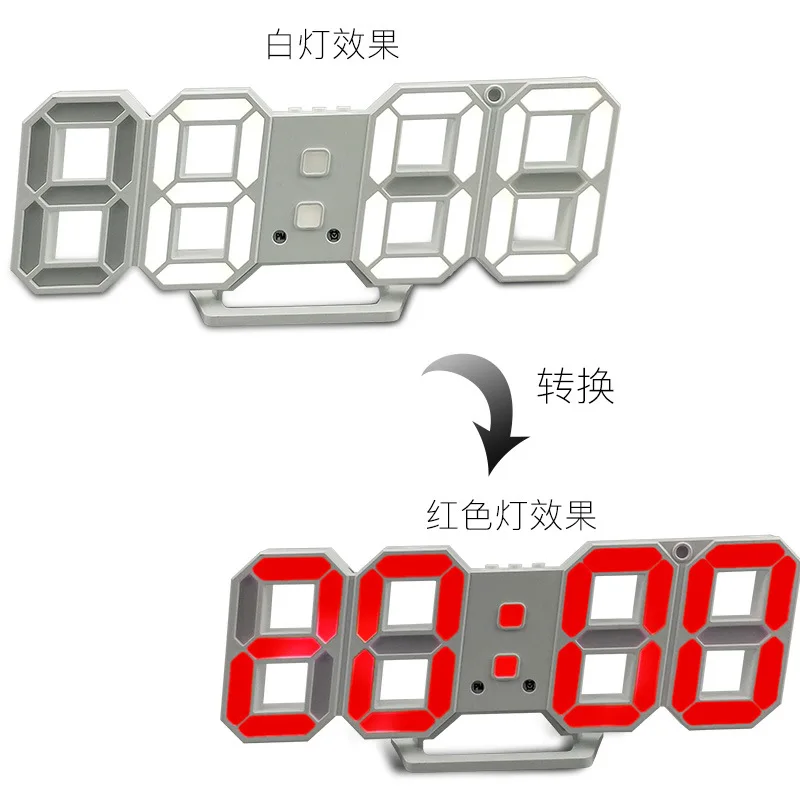 Korean hot-selling creative two-color 3DLED digital clock temperature alarm clock digital wall mounted clock decoration clock