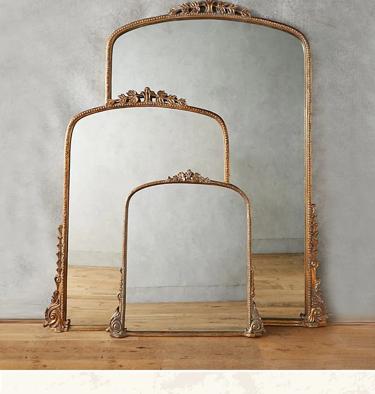 Luxury European Style Wooden Golden Classical Hallway Full Length Mirror For Home Entrance Decoration